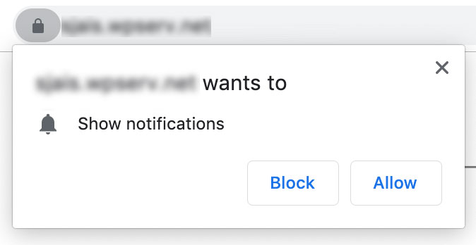 Screenshot of the web push notification subscription dialog on Google Chrome