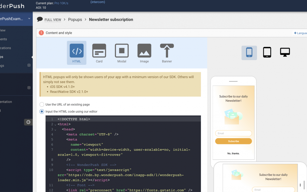 WonderPush launches HTML Popups for websites and native apps